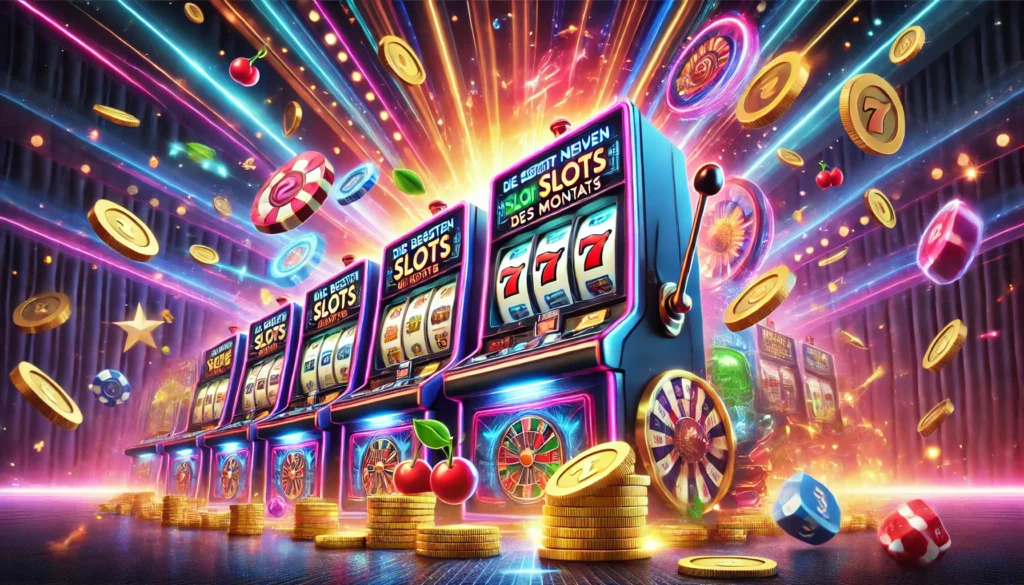 DALLE 20250327 122114 A vibrant and eyecatching 169 banner image for a blog post titled Die besten neuen Slots des Monats The best new slots of the month The image f Winticker
