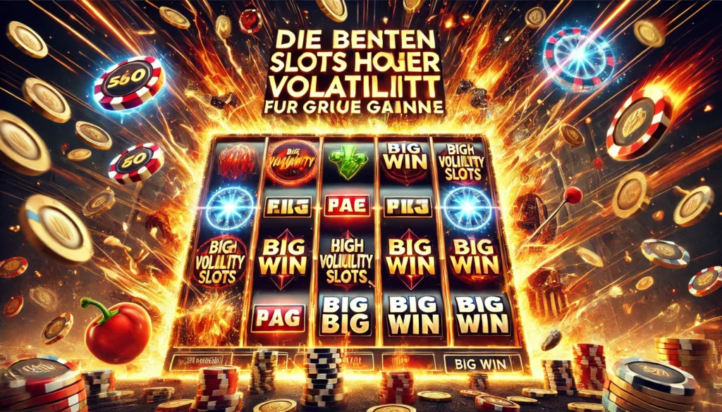 DALLE 20250327 124053 A bold and highenergy 169 banner image for a blog post titled Die besten Slots mit hoher Volatilität für große Gewinne The best high volatility s Winticker
